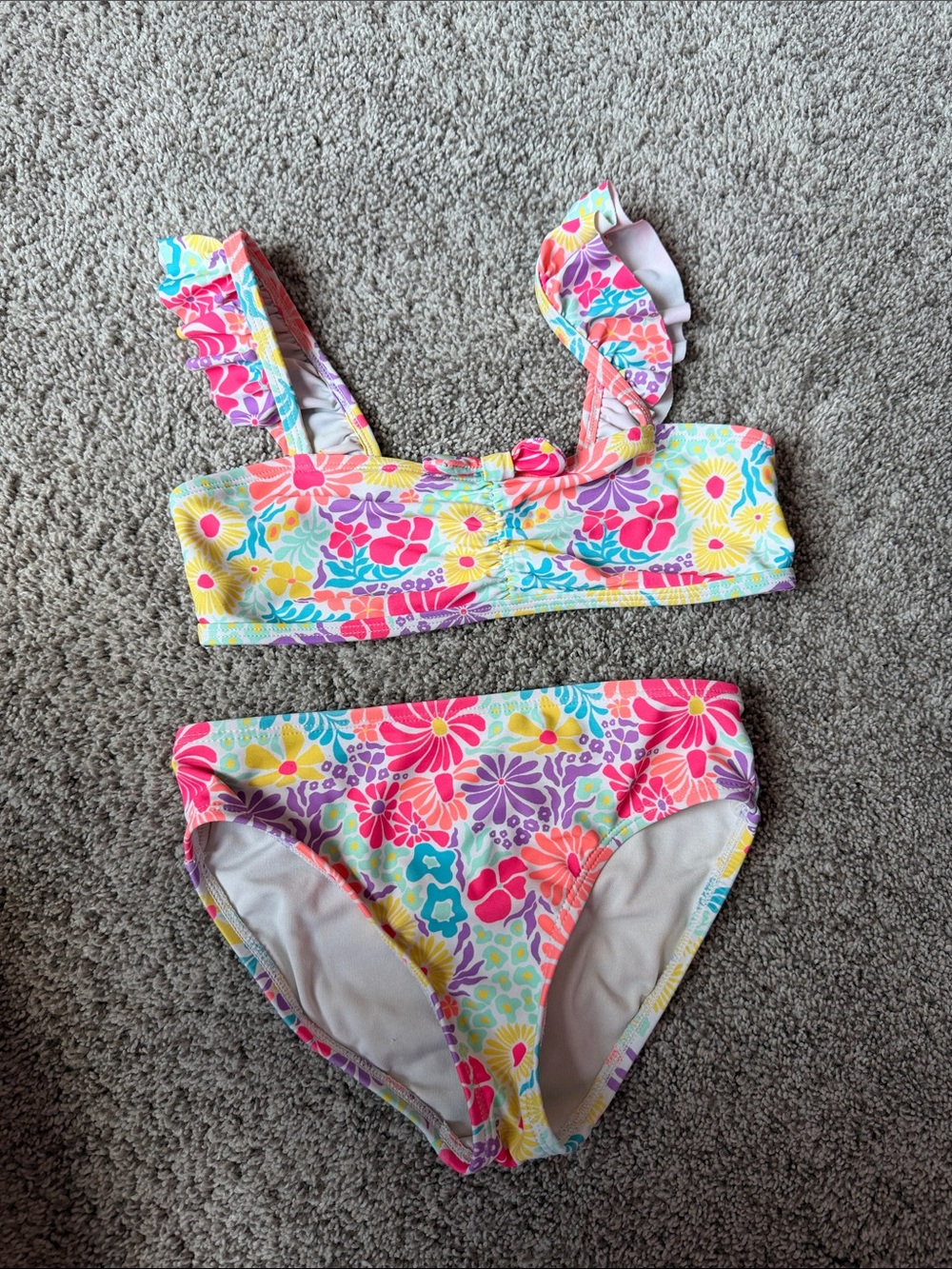 Girls Floral Ruffle Strap Bikini Set